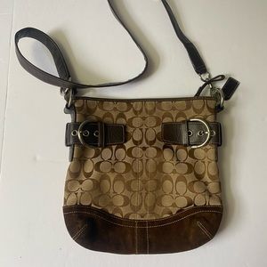 Coach Canvas/Suede Brown Signature Crossbody Bag